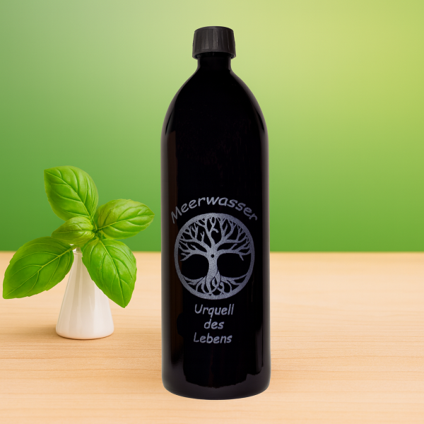 Bartelt natürliches Meerwasser 1 Liter in Mironglas (Gravur Lebensbaum-Urquell)