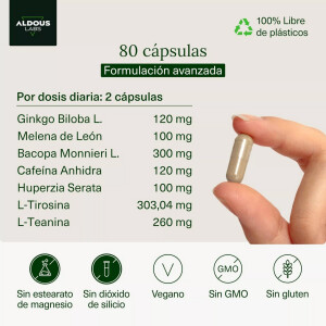 Aldous Bio Nootropikum Ginkgo Biloba Löwenmähne Koffein - 80 Kapseln