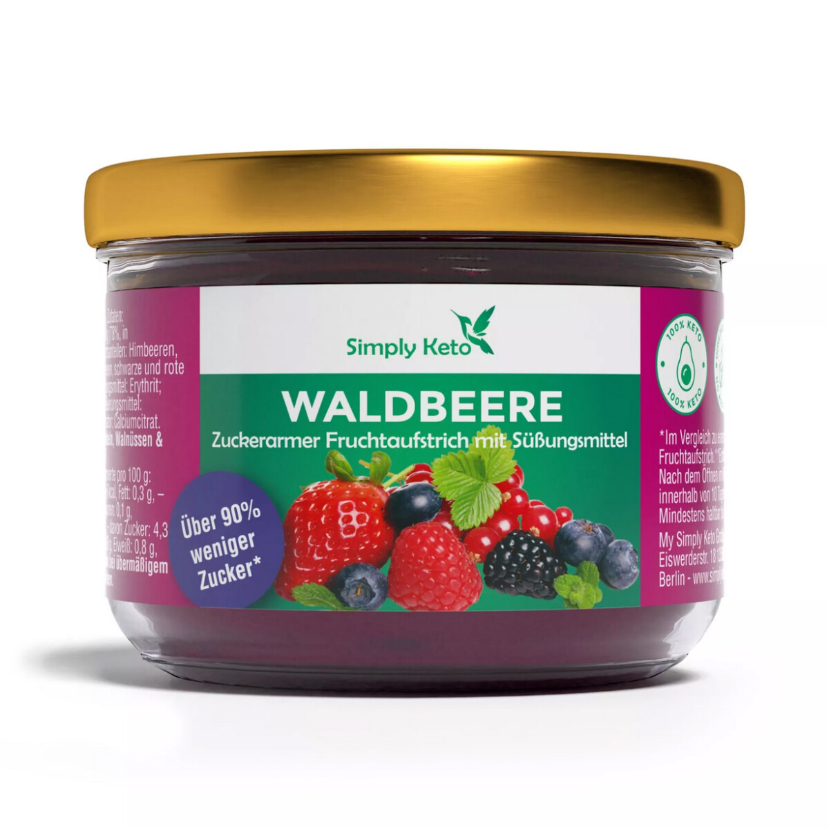 Simply Keto Waldbeer Fruchtaufstrich mit Erythrit 230 g