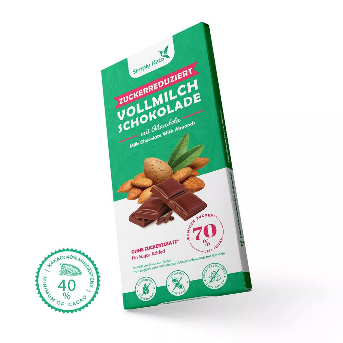 Simply Keto Zuckerreduzierte Vollmilch Schokoladentafel mit 