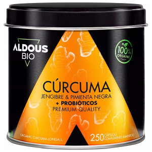 Aldous Bio Kurkuma mit Ingwer, schwarzem Pfeffer und Probiotika - 250 Kapseln