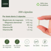Aldous Bio Magnesiumbisglycinat mit Vitamin C, B5 und B6 - 200 Kapseln