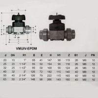 PVC-U Membranventil 50mm - Verschraubung mit Klebemuffe